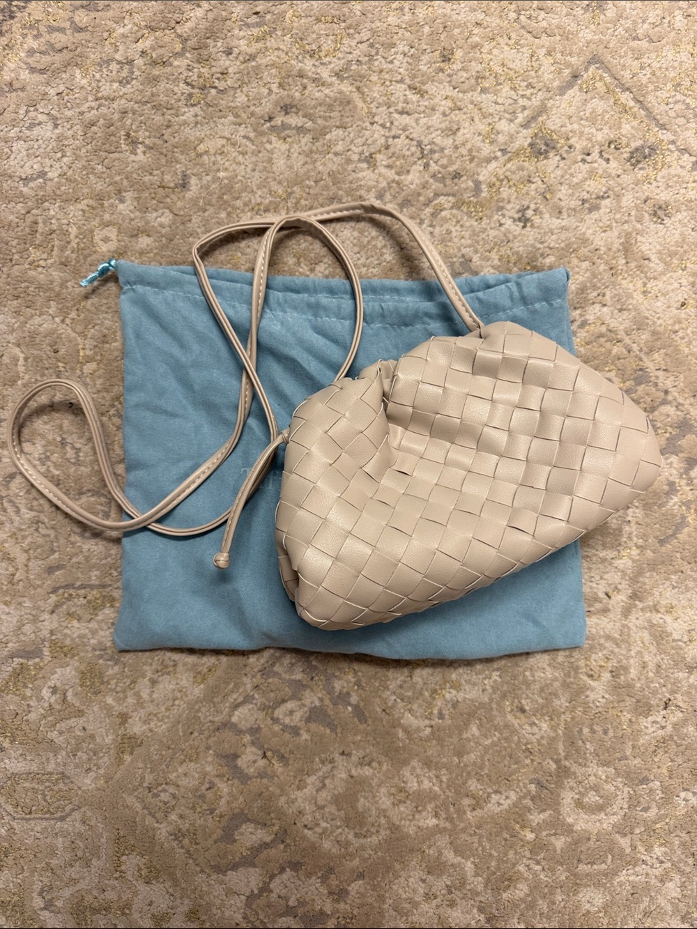 Tiffany & Fred Paris Small Woven Bottega Style Leather Pouch in Taupe
